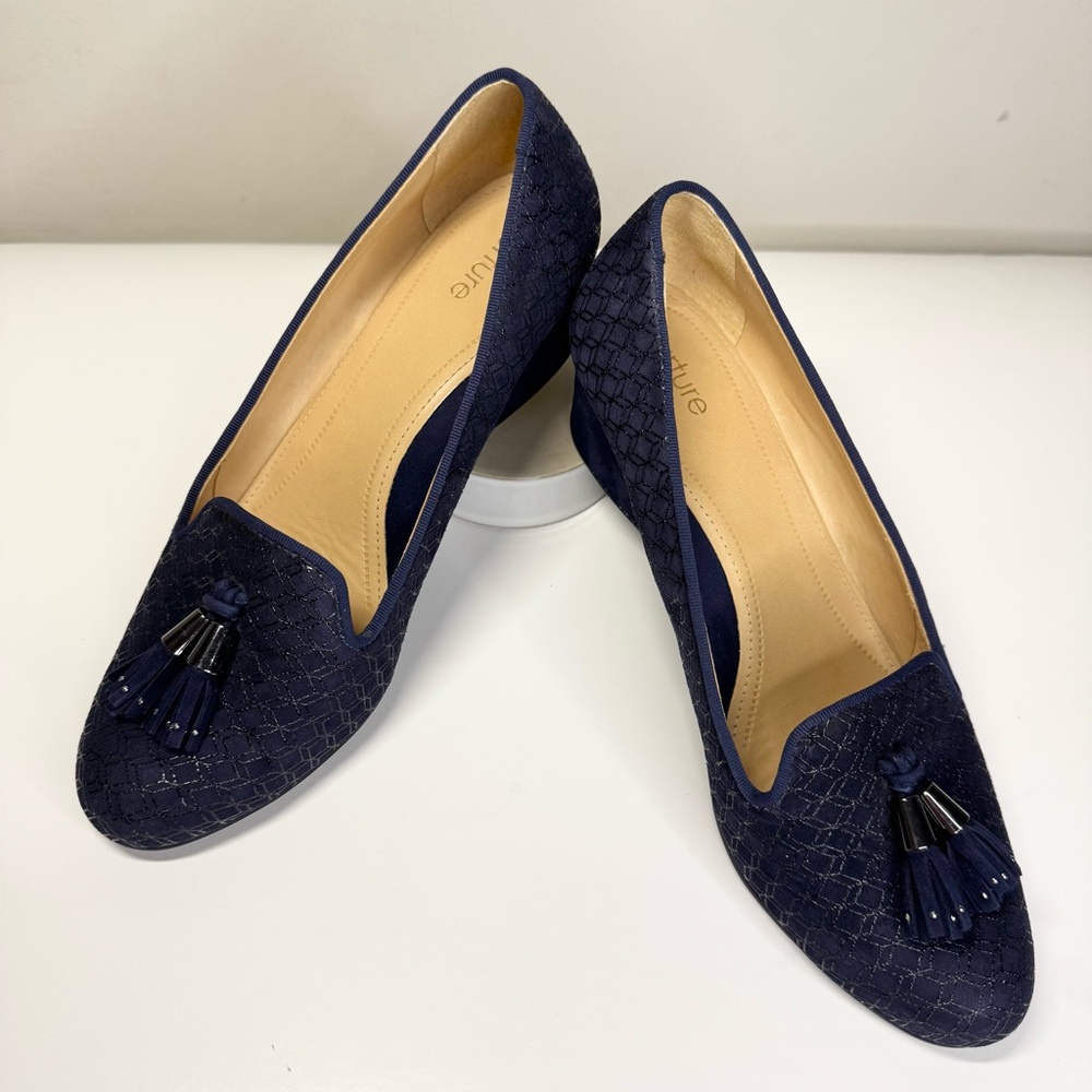 Nurture Women's Midnight Blue Suede Wedge Heel Loafers | 8.5M